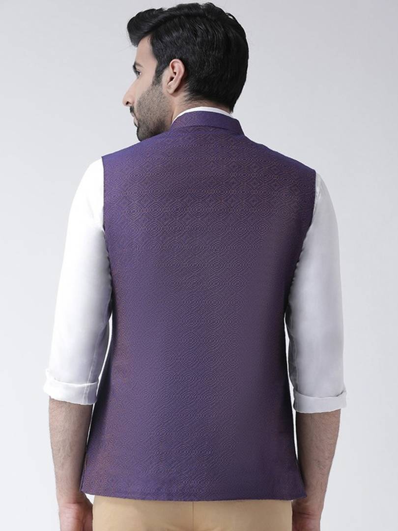 Men's Purple 
Cotton Blend
 Woven Design Nehru Jackets